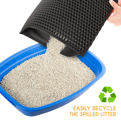 Cat Litter Mat - Double Layer Waterproof Trapper Mat, Non-Slip Design, 24" x 15", Black