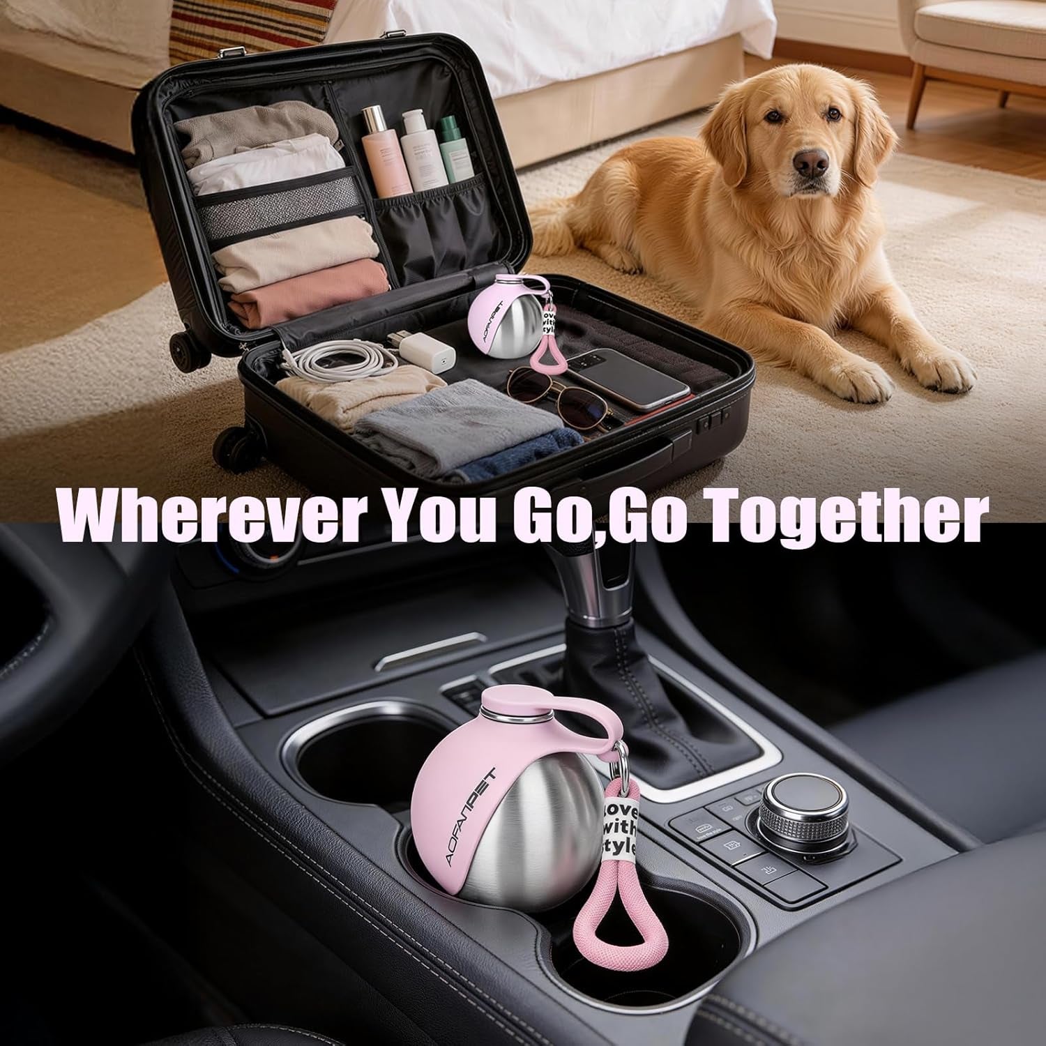 Stainless Steel Portable Dog Water Bottle with Bowl - 10 Oz No-Spill Travel Dispenser for Small Dogs, Ideal for Walking and Hiking