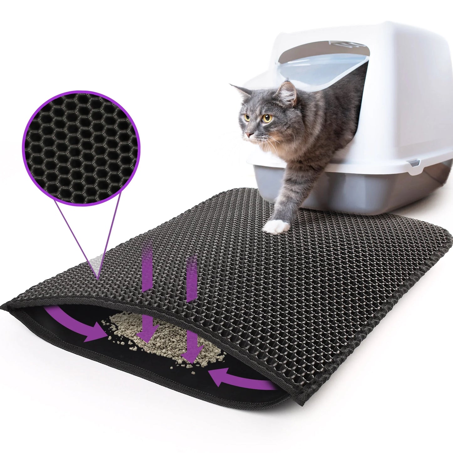 Cat Litter Mat - Double Layer Waterproof Trapper Mat, Non-Slip Design, 24" x 15", Black