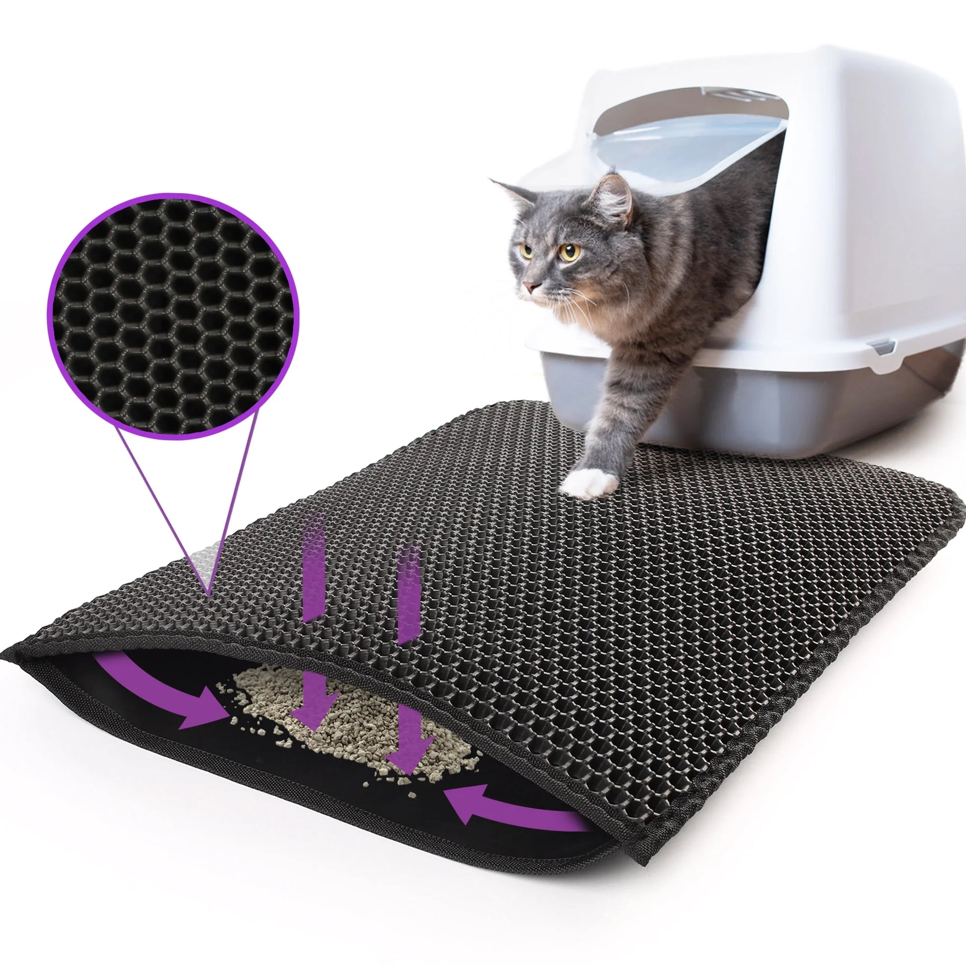 Cat Litter Mat - Double Layer Waterproof Trapper Mat, Non-Slip Design, 24" x 15", Black