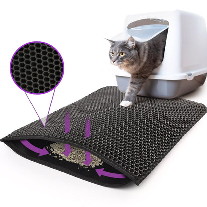Cat Litter Mat - Double Layer Waterproof Trapper Mat, Non-Slip Design, 24" x 15", Black