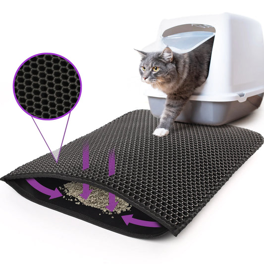 Cat Litter Mat - Double Layer Waterproof Trapper Mat, Non-Slip Design, 24" x 15", Black