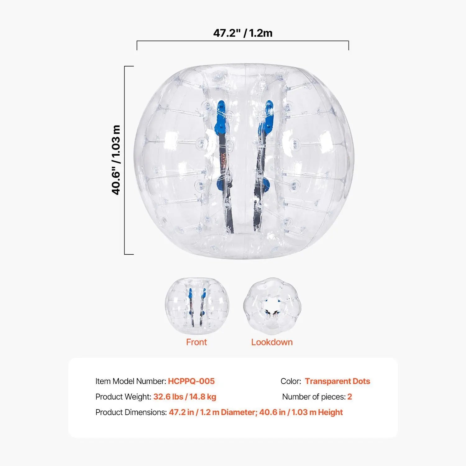 Vevor Inflatable Bumper Balls 2-Pack - 5FT/1.5M Body Sumo Zorb Balls for Teens and Adults, 0.8mm Thick PVC Human Hamster Bubble Balls for Outdoor Team Gaming and Play, Ideal for Garden, Yard, and Park Activities