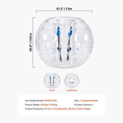 Vevor Inflatable Bumper Balls 2-Pack - 5FT/1.5M Body Sumo Zorb Balls for Teens and Adults, 0.8mm Thick PVC Human Hamster Bubble Balls for Outdoor Team Gaming and Play, Ideal for Garden, Yard, and Park Activities