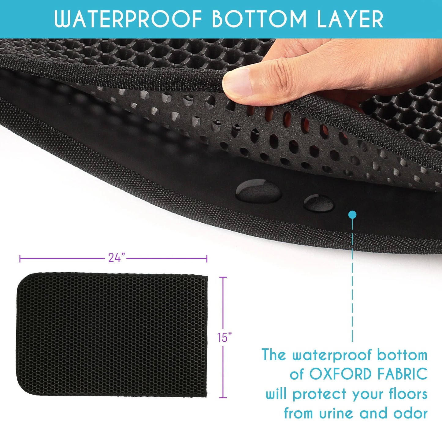 Cat Litter Mat - Double Layer Waterproof Trapper Mat, Non-Slip Design, 24" x 15", Black