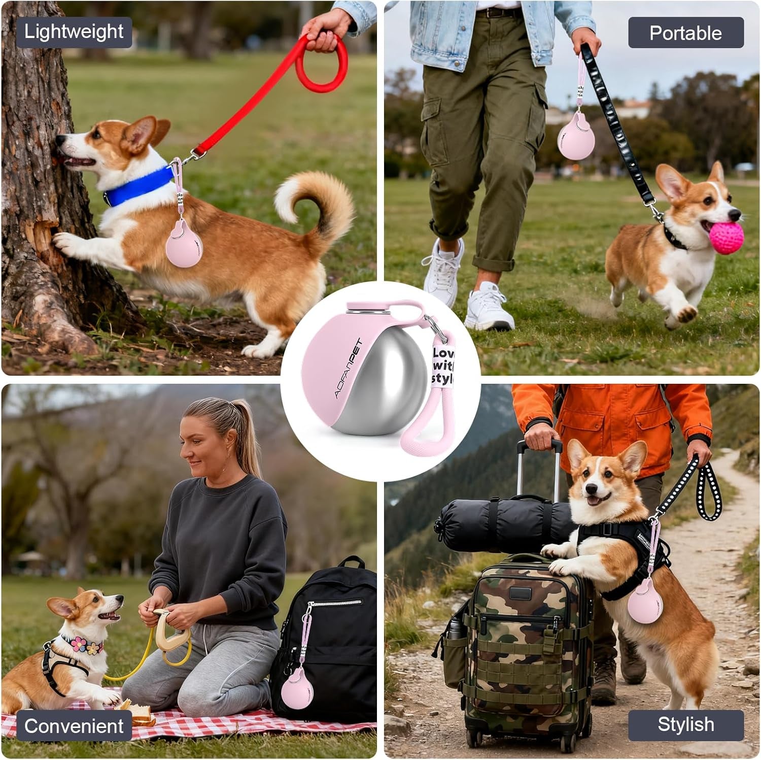 Stainless Steel Portable Dog Water Bottle with Bowl - 10 Oz No-Spill Travel Dispenser for Small Dogs, Ideal for Walking and Hiking