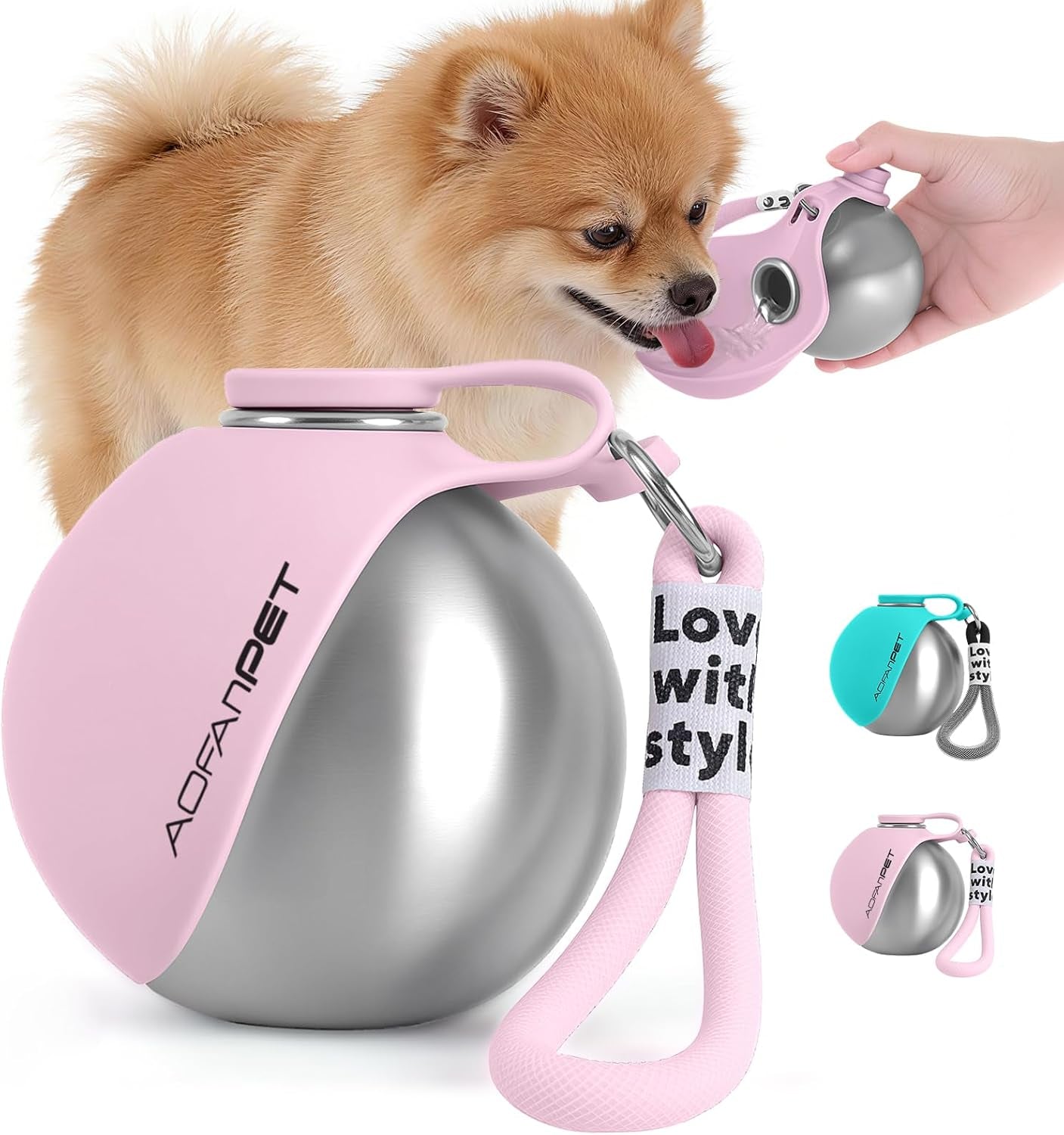 Stainless Steel Portable Dog Water Bottle with Bowl - 10 Oz No-Spill Travel Dispenser for Small Dogs, Ideal for Walking and Hiking