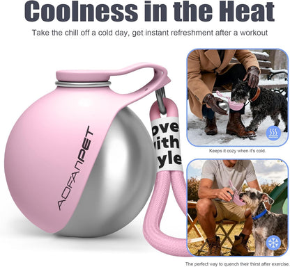 Stainless Steel Portable Dog Water Bottle with Bowl - 10 Oz No-Spill Travel Dispenser for Small Dogs, Ideal for Walking and Hiking