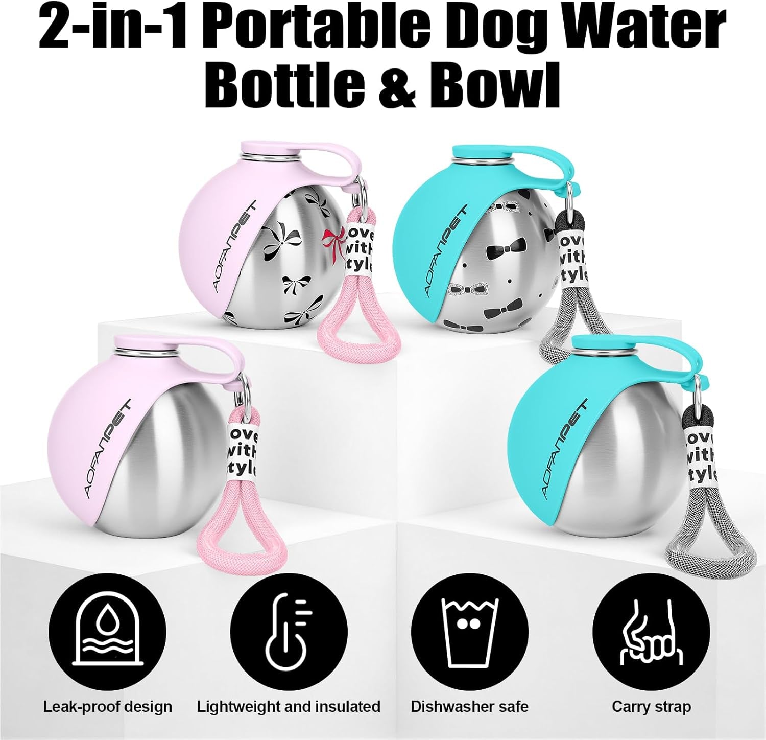 Stainless Steel Portable Dog Water Bottle with Bowl - 10 Oz No-Spill Travel Dispenser for Small Dogs, Ideal for Walking and Hiking