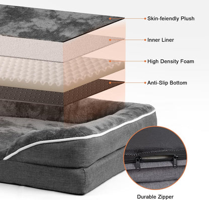 Cozy Dog Bed for Small to Medium Breeds - Washable Faux Fur Cushion in Dark Grey 
