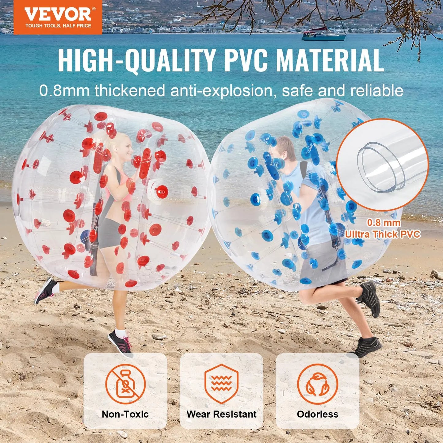 Vevor Inflatable Bumper Balls 2-Pack - 5FT/1.5M Body Sumo Zorb Balls for Teens and Adults, 0.8mm Thick PVC Human Hamster Bubble Balls for Outdoor Team Gaming and Play, Ideal for Garden, Yard, and Park Activities