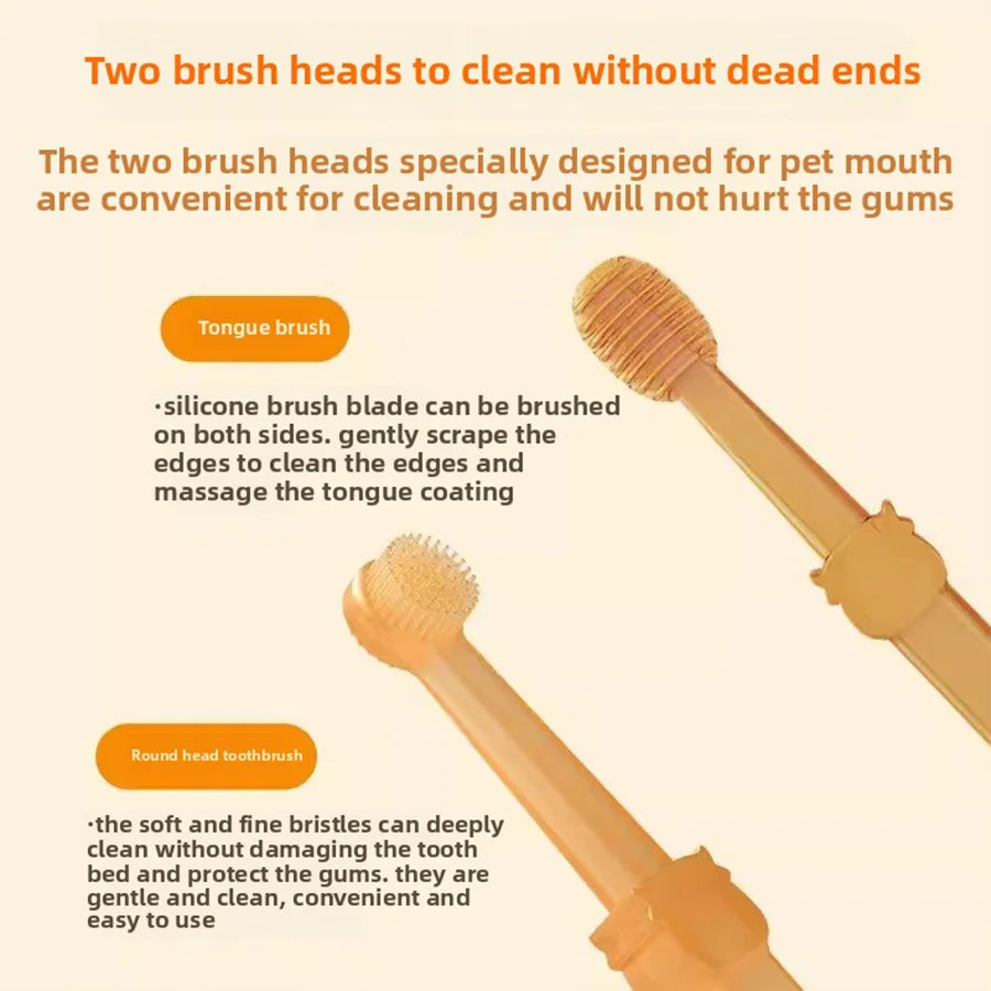 Silicone Pet Toothbrush Set - Soft Oral Care and Tongue Scraper for Dogs and Cats with Multi-Angle Cleaning Brush