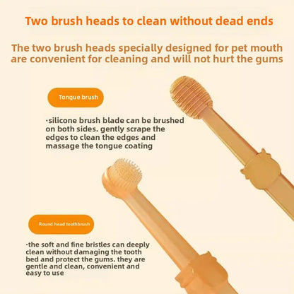 Silicone Pet Toothbrush Set - Soft Oral Care and Tongue Scraper for Dogs and Cats with Multi-Angle Cleaning Brush