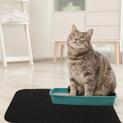 Cat Litter Mat - Double Layer Waterproof Trapper Mat, Non-Slip Design, 24" x 15", Black