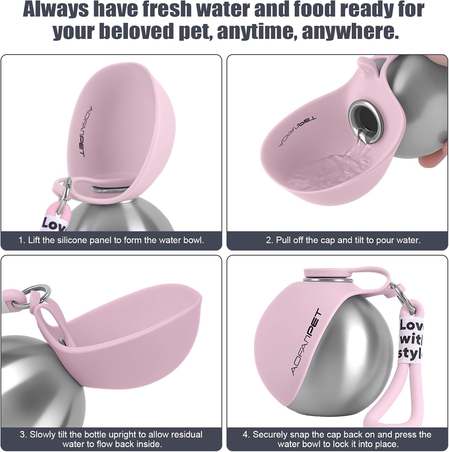 Stainless Steel Portable Dog Water Bottle with Bowl - 10 Oz No-Spill Travel Dispenser for Small Dogs, Ideal for Walking and Hiking