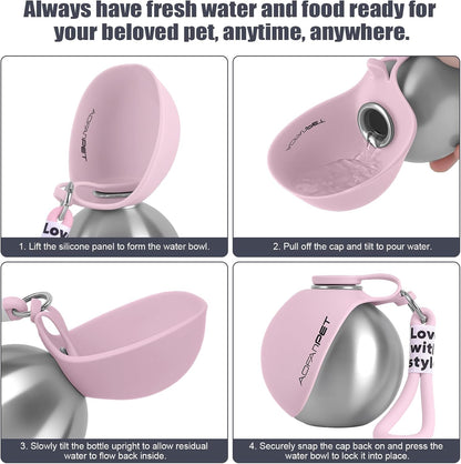 Stainless Steel Portable Dog Water Bottle with Bowl - 10 Oz No-Spill Travel Dispenser for Small Dogs, Ideal for Walking and Hiking
