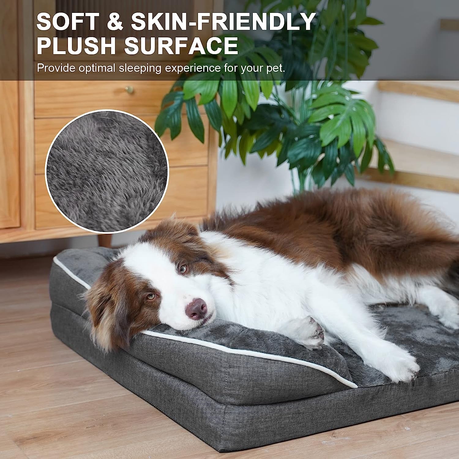 Cozy Dog Bed for Small to Medium Breeds - Washable Faux Fur Cushion in Dark Grey 