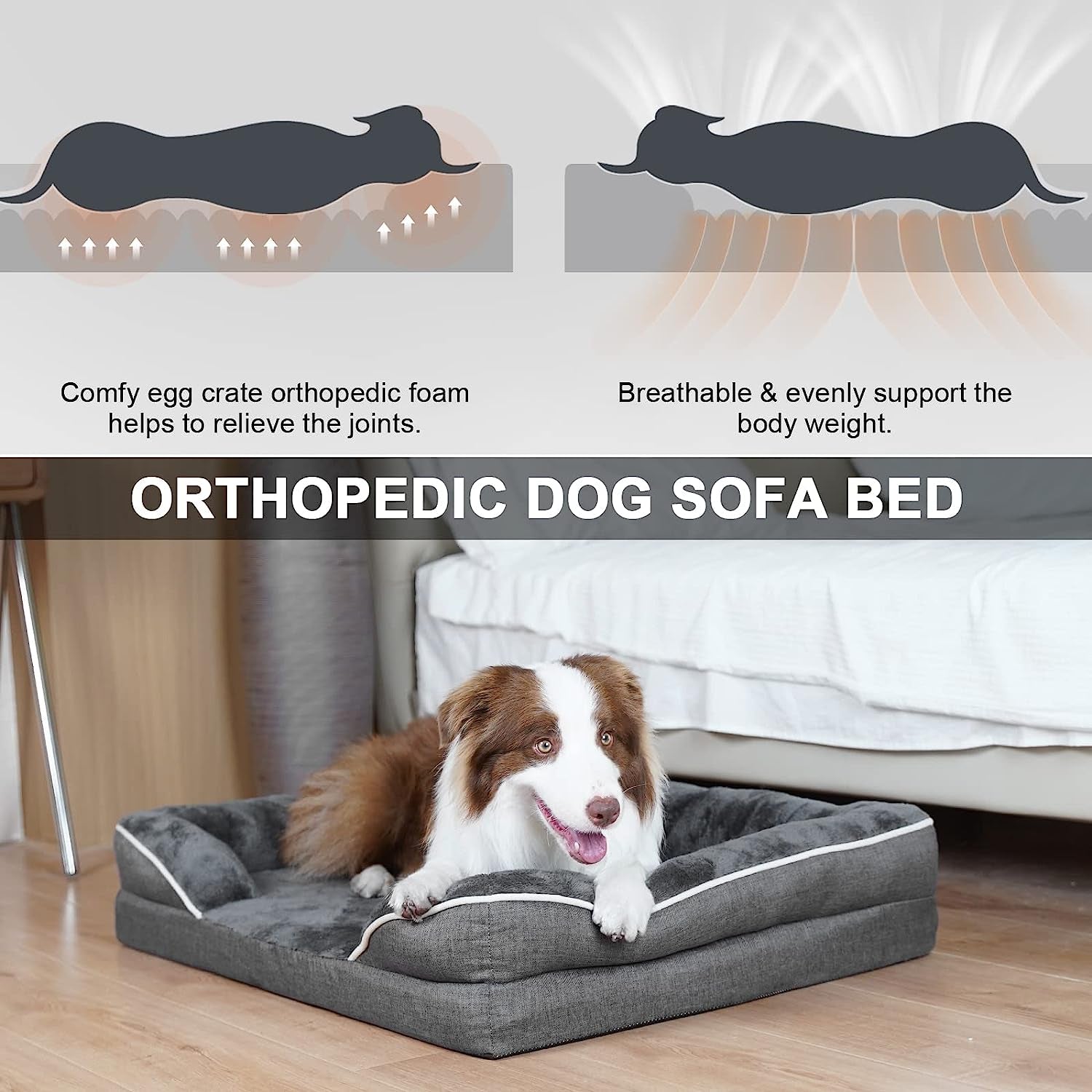 Cozy Dog Bed for Small to Medium Breeds - Washable Faux Fur Cushion in Dark Grey 
