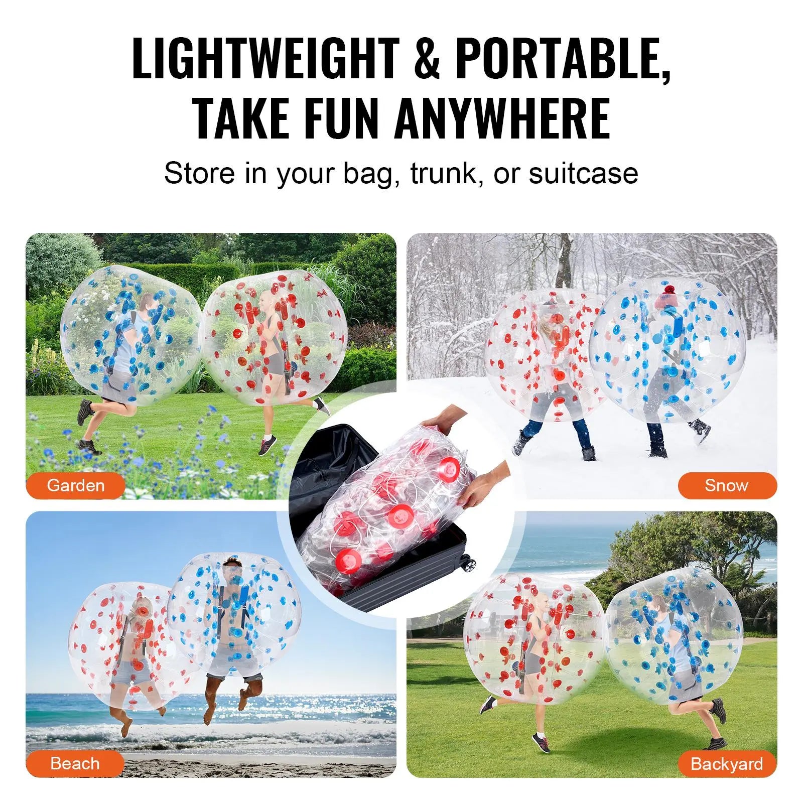 Vevor Inflatable Bumper Balls 2-Pack - 5FT/1.5M Body Sumo Zorb Balls for Teens and Adults, 0.8mm Thick PVC Human Hamster Bubble Balls for Outdoor Team Gaming and Play, Ideal for Garden, Yard, and Park Activities