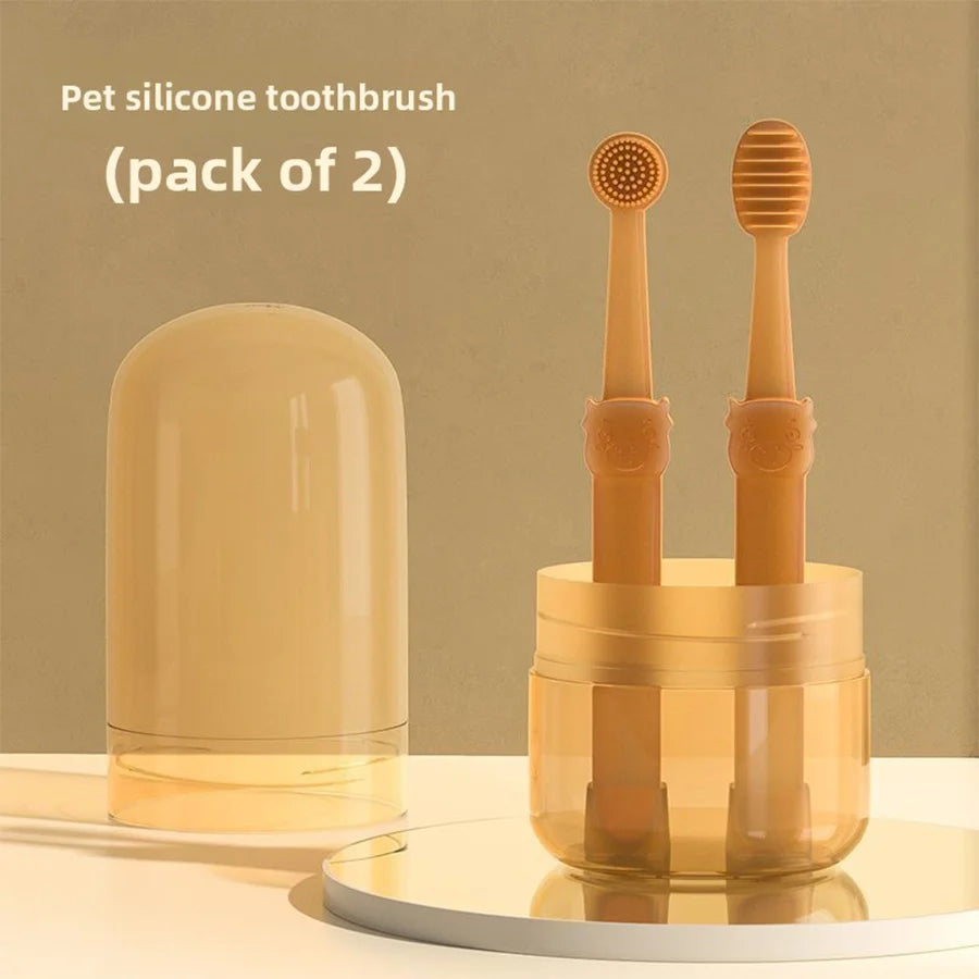 Silicone Pet Toothbrush Set - Soft Oral Care and Tongue Scraper for Dogs and Cats with Multi-Angle Cleaning Brush