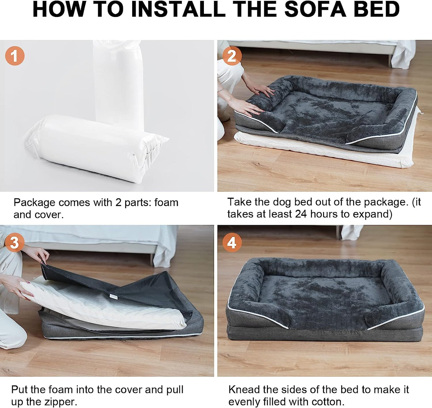 Cozy Dog Bed for Small to Medium Breeds - Washable Faux Fur Cushion in Dark Grey 