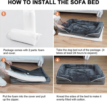 Cozy Dog Bed for Small to Medium Breeds - Washable Faux Fur Cushion in Dark Grey 