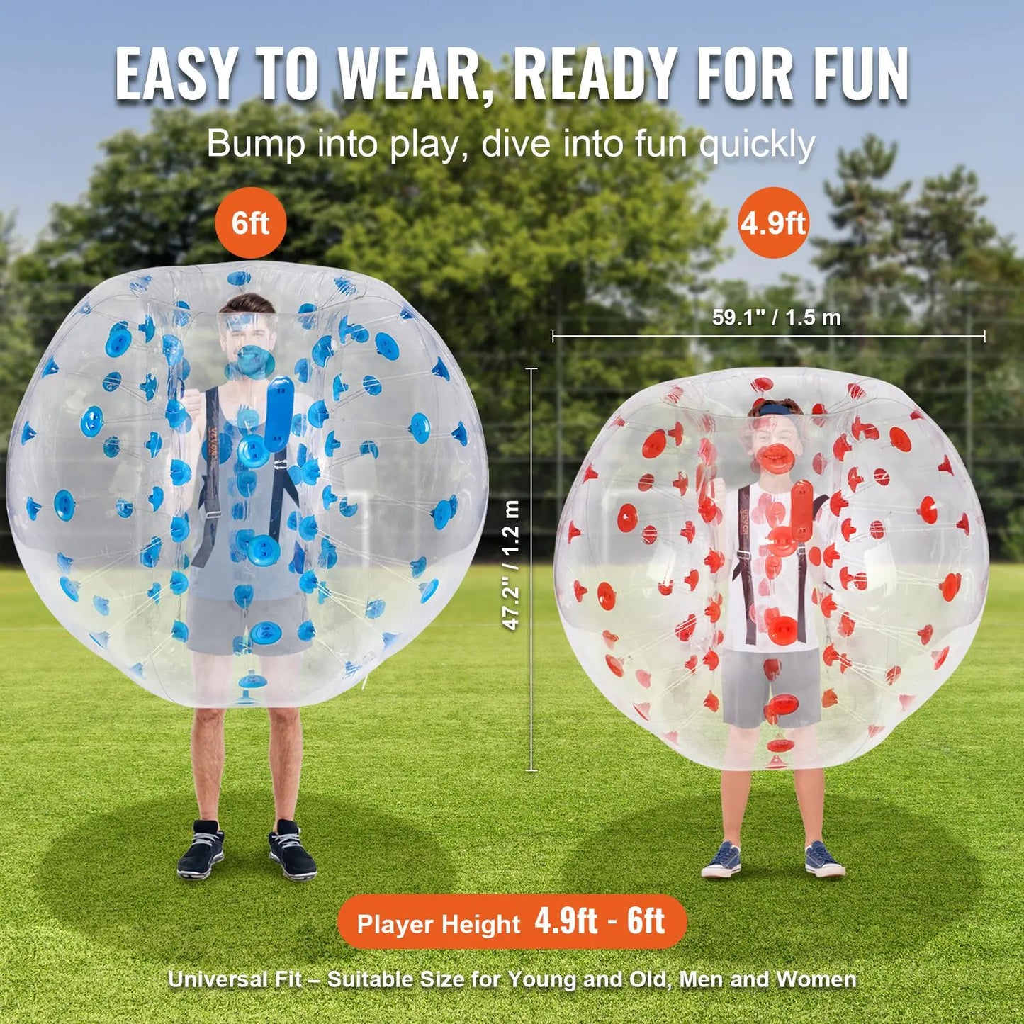 Vevor Inflatable Bumper Balls 2-Pack - 5FT/1.5M Body Sumo Zorb Balls for Teens and Adults, 0.8mm Thick PVC Human Hamster Bubble Balls for Outdoor Team Gaming and Play, Ideal for Garden, Yard, and Park Activities
