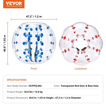 Vevor Inflatable Bumper Balls 2-Pack - 5FT/1.5M Body Sumo Zorb Balls for Teens and Adults, 0.8mm Thick PVC Human Hamster Bubble Balls for Outdoor Team Gaming and Play, Ideal for Garden, Yard, and Park Activities