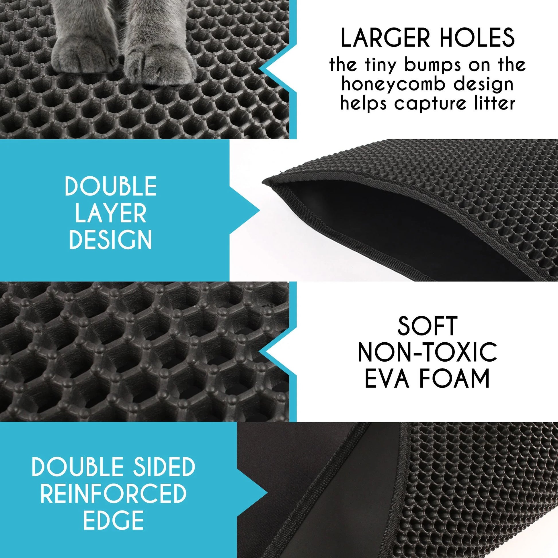 Cat Litter Mat - Double Layer Waterproof Trapper Mat, Non-Slip Design, 24" x 15", Black