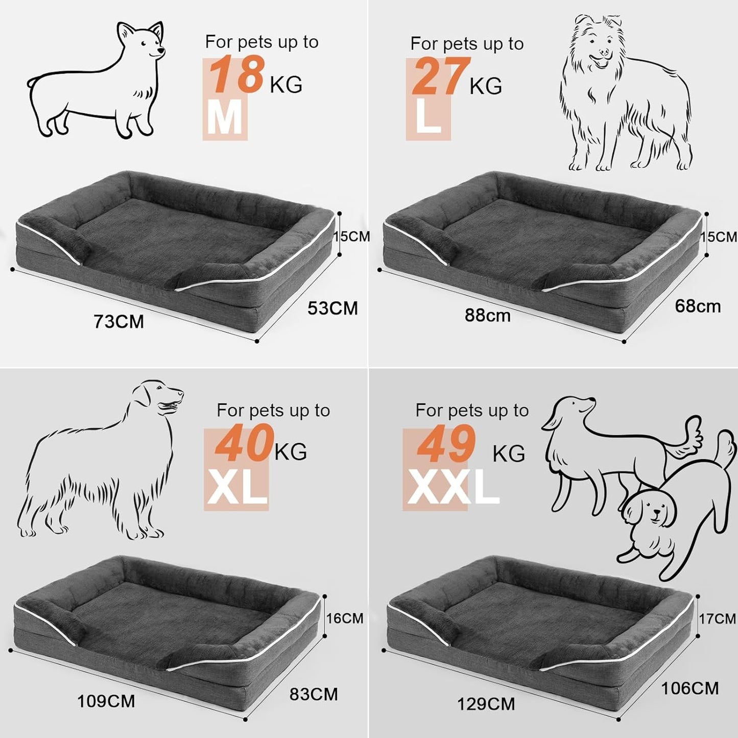 Cozy Dog Bed for Small to Medium Breeds - Washable Faux Fur Cushion in Dark Grey 
